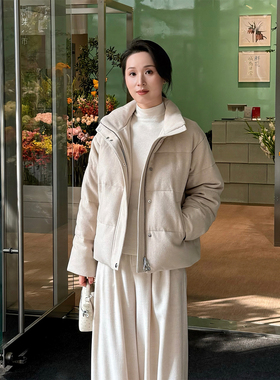 ALIN【LP鼎级】意式老钱 梭织羊绒羊毛立领蓬松廓版白鹅绒羽绒服