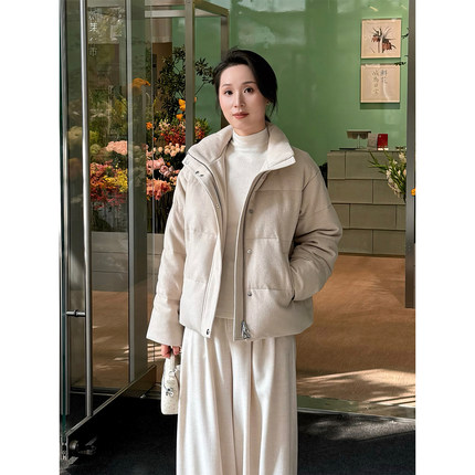 ALIN【LP鼎级】意式老钱 梭织羊绒羊毛立领蓬松廓版白鹅绒羽绒服