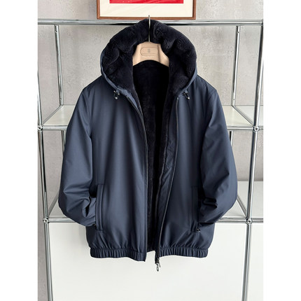ALIN 男装【鼎级LP】意大利防水面料进口獭兔绒连帽男士夹克外套