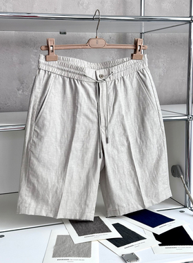 ALIN男装定制/意大利guabello亚麻羊毛休闲松紧抽绳百慕大中短裤