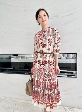 ALIN【鼎级LP系列】6A级18姆米真丝斜纹绸数码浪漫印花百褶连衣裙