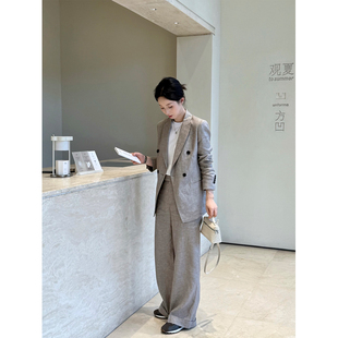 ALIN意大利进口料 BC意式儒雅老钱银丝亚麻休闲西装+直筒西裤套装