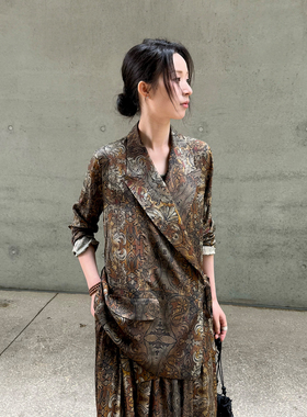 ALIN【汲品桑蚕丝】定织好料植物脏染敦煌壁画系带休闲西装外套