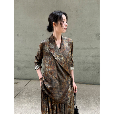 ALIN【汲品桑蚕丝】定织好料植物脏染敦煌壁画系带休闲西装外套