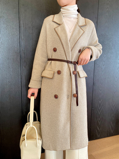 ALIN【珍稀阿拉善山羊绒系列 加厚羊皮包边人字纹针织山羊绒大衣