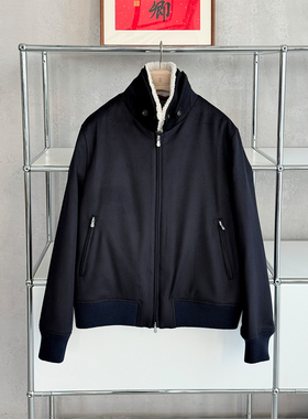 ALIN男装进口100%山羊绒 意式BC经典可拆卸羊羔毛夹克呢外套