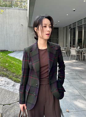 ALIN老钱紫标系列 英国产RL客供梭织羊绒格纹枪驳领休闲西装外套