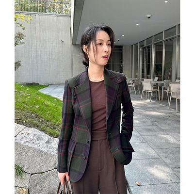 ALIN老钱紫标系列 英国产RL客供梭织羊绒格纹枪驳领休闲西装外套