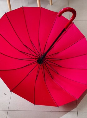 全红伞大红色16骨伞晴雨两用伞长柄伞自动抗风弯钩手柄雨伞婚庆伞
