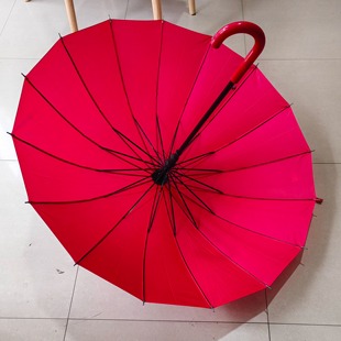全红伞大红色16骨伞晴雨两用伞长柄伞自动抗风弯钩手柄雨伞婚庆伞