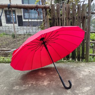 大红伞结婚弯钩伞 婚庆新娘出嫁大红色长柄雨伞16骨伞结实抗风