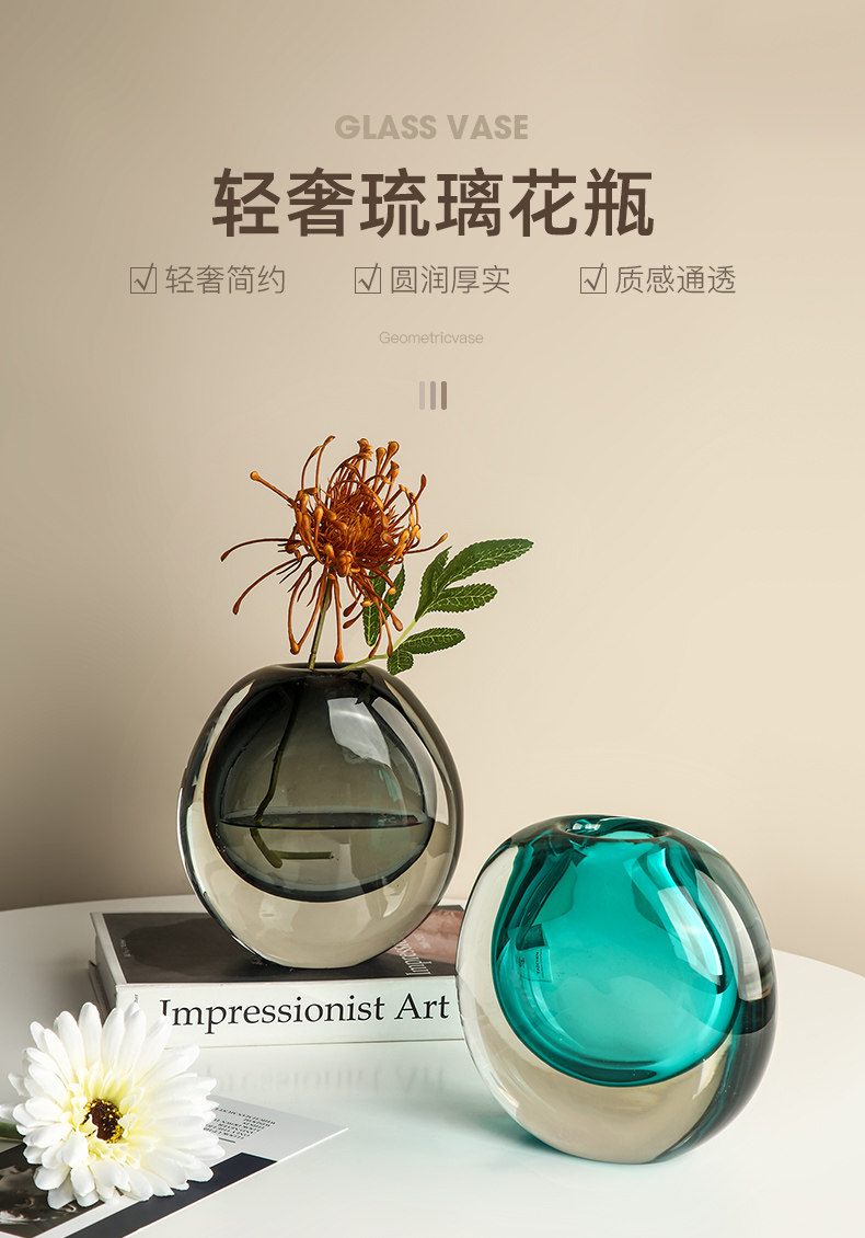 贝汉美简约玻璃花瓶摆件创意客厅插花现代轻奢玄关桌面软装饰品