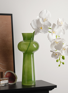 贝汉美法式中古雪柳玻璃花瓶小轻奢高级感客厅摆件绿色水培鲜花插