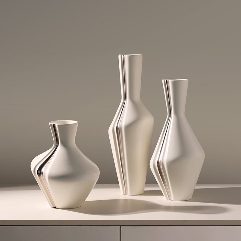 贝汉美景德镇轻奢高级感小众装饰品白色花瓶客厅插花餐桌玄关摆件