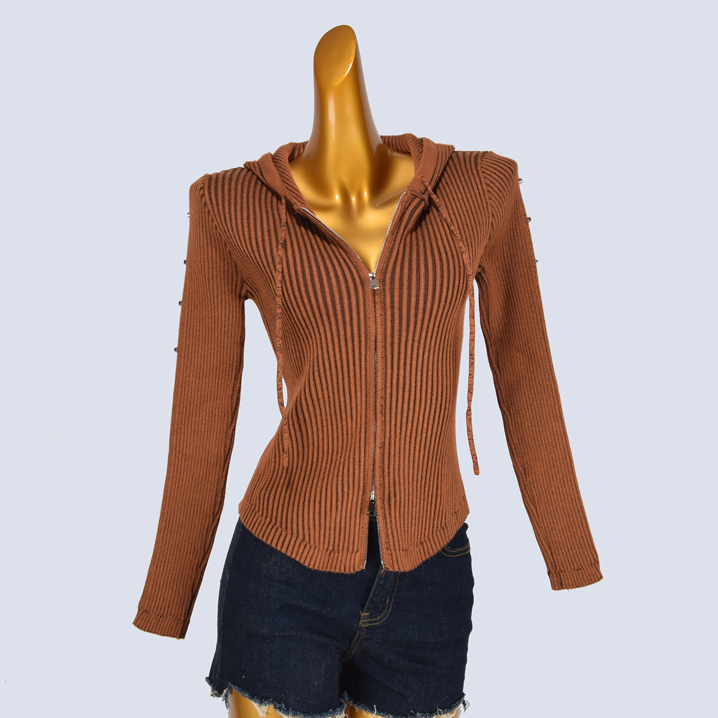 韩系纯欲风辣妹针织开衫女春季新款修身显瘦百搭连帽毛衣外套上衣