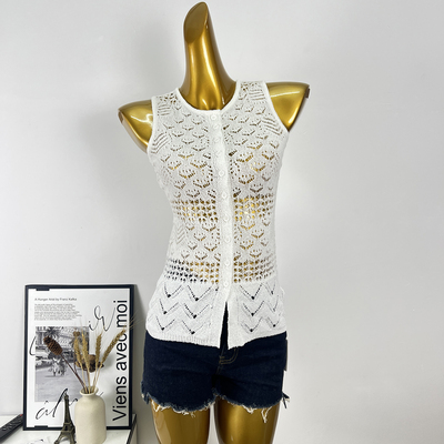 夏季复古镂空钩花修身针织背心