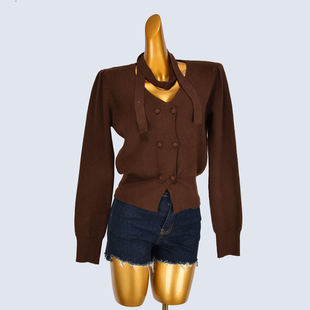 显瘦泡泡袖 法式 气质修身 女秋冬新款 百搭上衣潮 设计感V领针织开衫