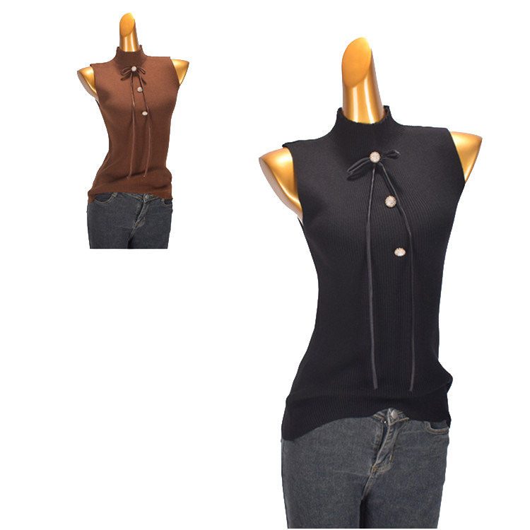 半高领黑色针织背心女秋季新款软糯修身套头内搭无袖坎肩打底上衣