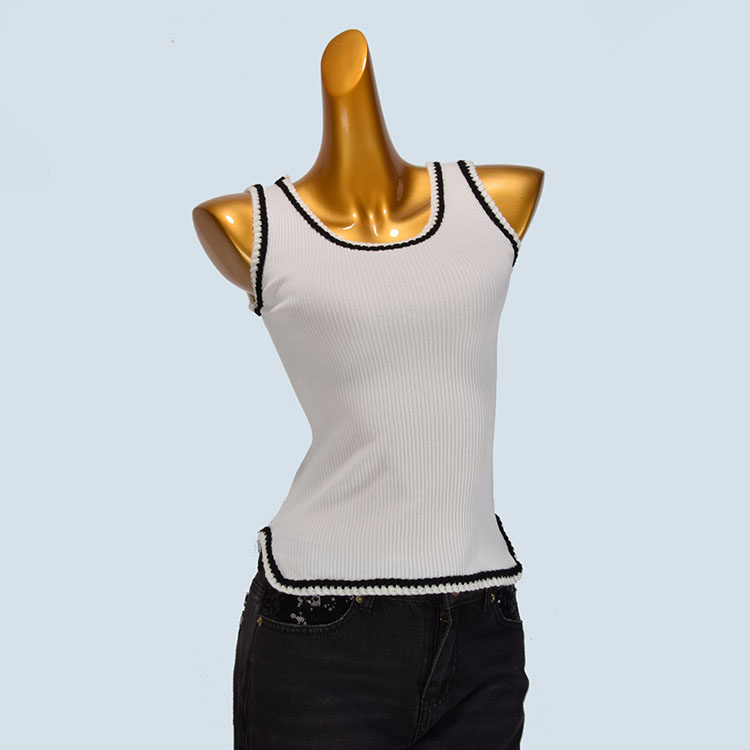 小香风背心女设计感小众夏季外穿白色打底衫吊带内搭针织撞色上衣
