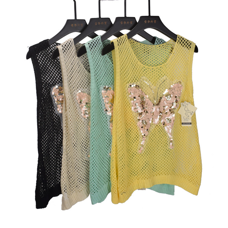 2025年夏季新款圆领纯色镂空针织马甲背心女修身显瘦无袖打底上衣