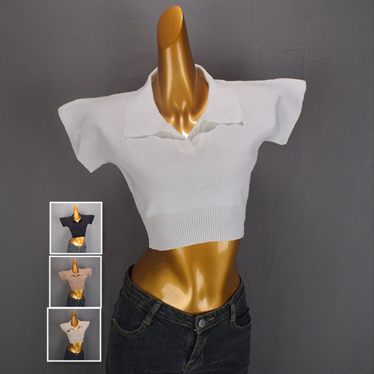 小个子polo领短袖上衣女 夏季新款辣妹修身高腰短款正肩t恤针织衫