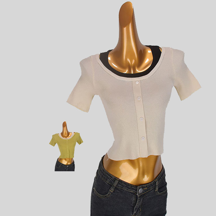 2025夏季新款假两件短袖薄款针织衫女小个子修身显瘦套头短款上衣