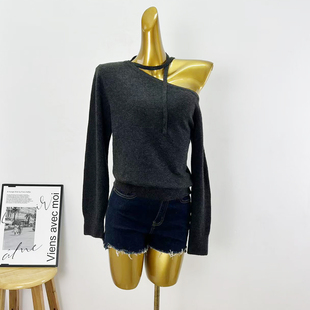 外贸单一字领露肩针织衫女秋冬新款气质修身显瘦百搭长袖打底上衣