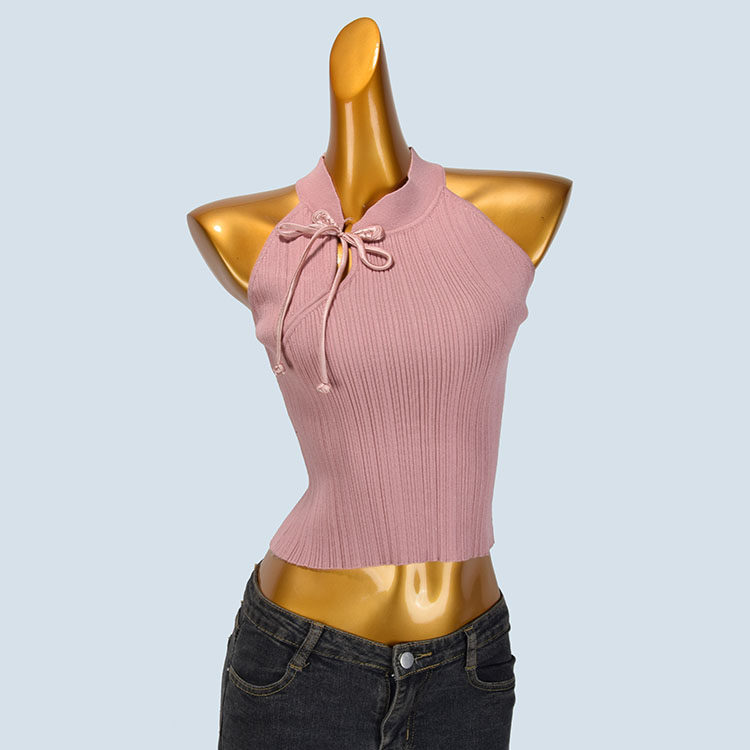 新中式盘扣针织吊带小背心女春秋新款内搭外穿打底衫无袖挂脖上衣