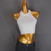 仿貂绒半高领针织挂脖背心女春秋新款 高腰短款 设计感小众纯色上衣
