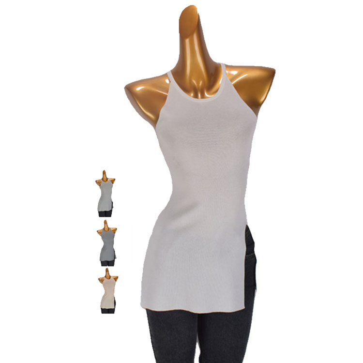 法式圆领开叉针织吊带背心女夏季新款设计感小众外穿中长无袖上衣