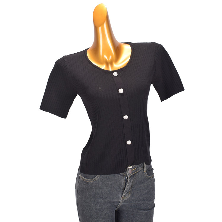 夏季新款黑色针织打底衫女2025圆领修身显瘦短款套头薄款短袖上衣