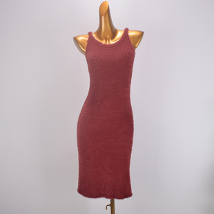 仿貂绒无袖针织连衣裙女2025秋季新款修身软糯中长款背心裙包臀裙