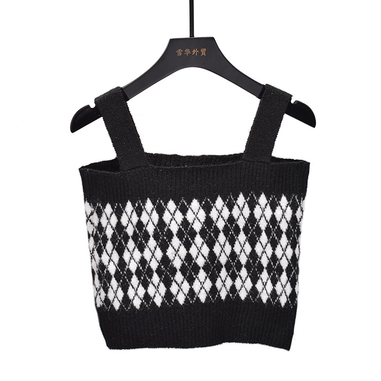 吊带背心女秋季新款外穿法式设计感小众短款美背内搭格子针织上衣