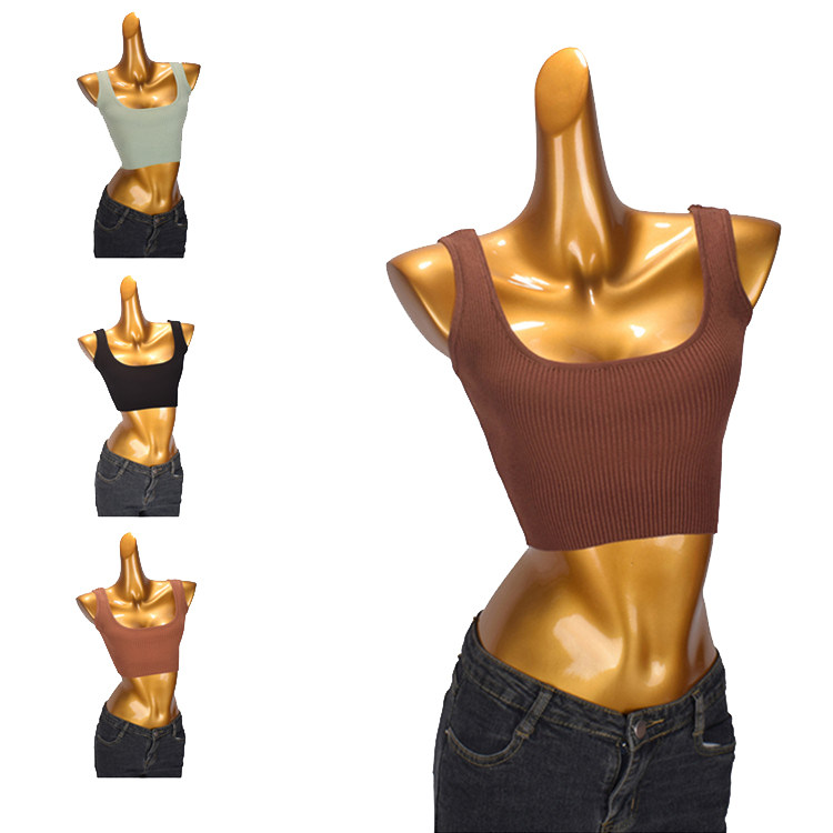 方领纯色针织吊带背心女夏季美背运动无袖外穿内搭修身短款上衣薄