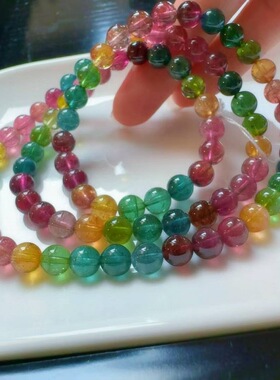 魅晶天然水晶晶体通透水润色标彩虹多圈手链