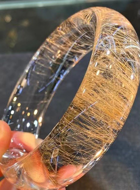 天然巴西原矿水晶晶体通透金发晶手镯