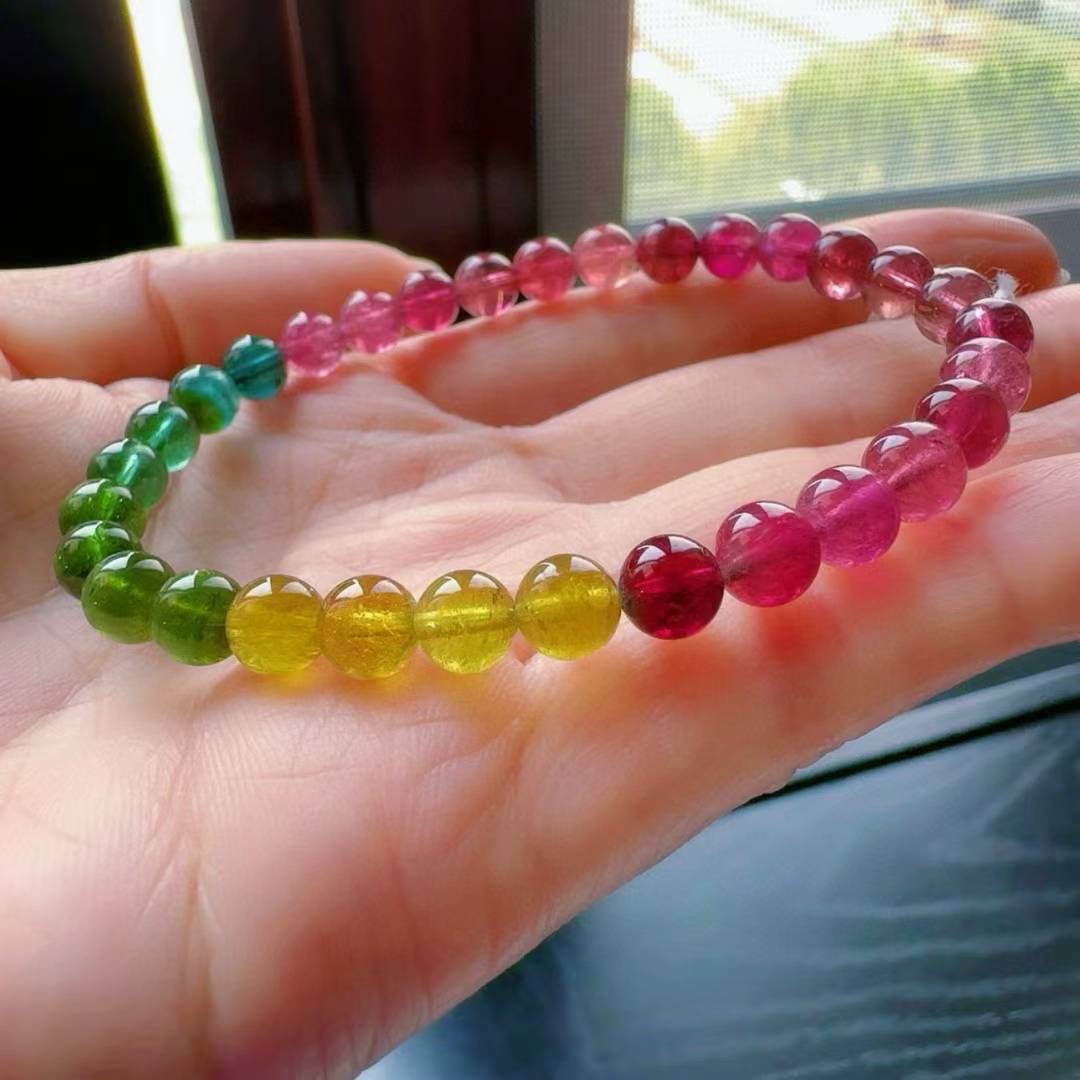 魅晶天然水晶晶体通透荧光彩虹碧玺手链