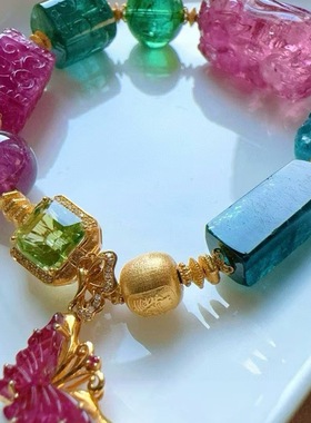 魅晶天然水晶晶体通透回纹珠碧玺手链