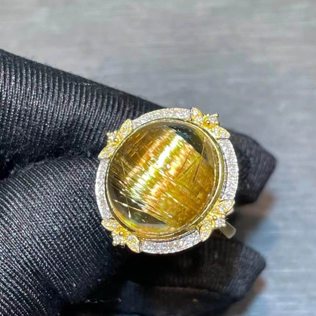 魅晶天然水晶晶体通透天然钛晶戒指18k金镶嵌