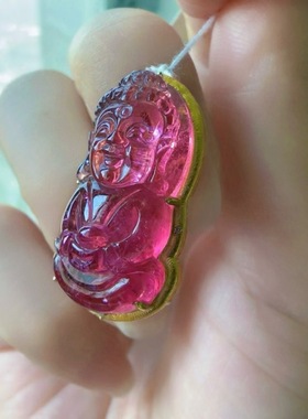 魅晶天然水晶晶体通透精工雕刻碧玺佛宝吊坠