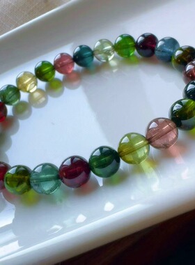 魅晶天然水晶晶体通透浓颜老矿玻璃体碧玺手链