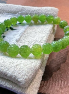 魅晶天然水晶晶体通透阳绿色碧玺雕刻回纹珠手链