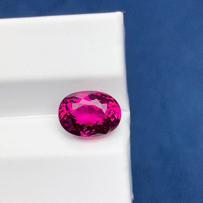 魅晶天然原矿晶体通透卢比莱紫碧玺原椭圆形戒面裸石