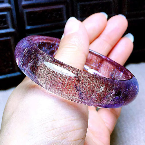 魅晶天然水晶红紫超七水晶手镯