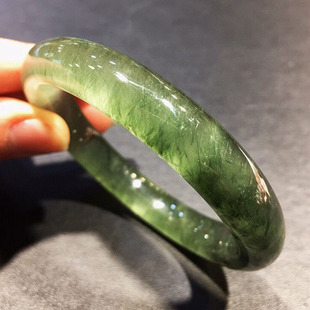 魅晶天然水晶晶体通透绿兔毛手镯