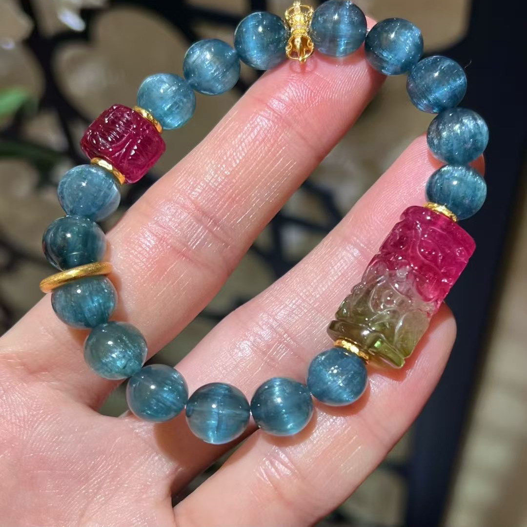 魅晶天然水晶晶体通透蓝碧玺猫眼手链