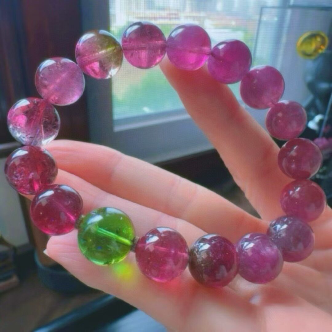 魅晶天然水晶晶体通透浓郁紫红碧玺手链