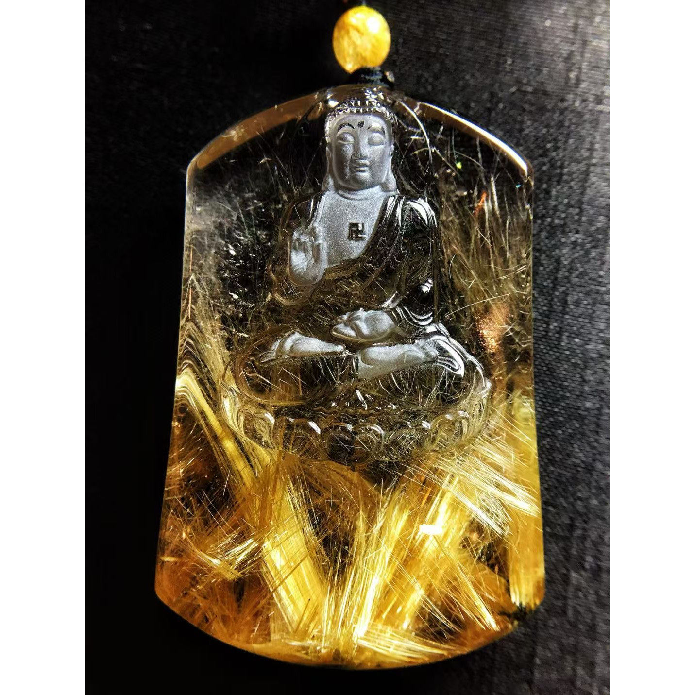 魅晶天然水晶晶体通透金发晶大日如来本命佛吊坠