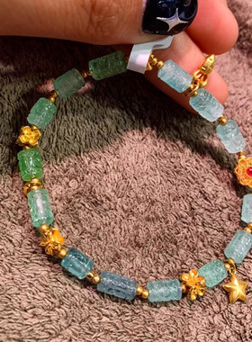 天然碧玺晶体通透蓝回纹路路通手链