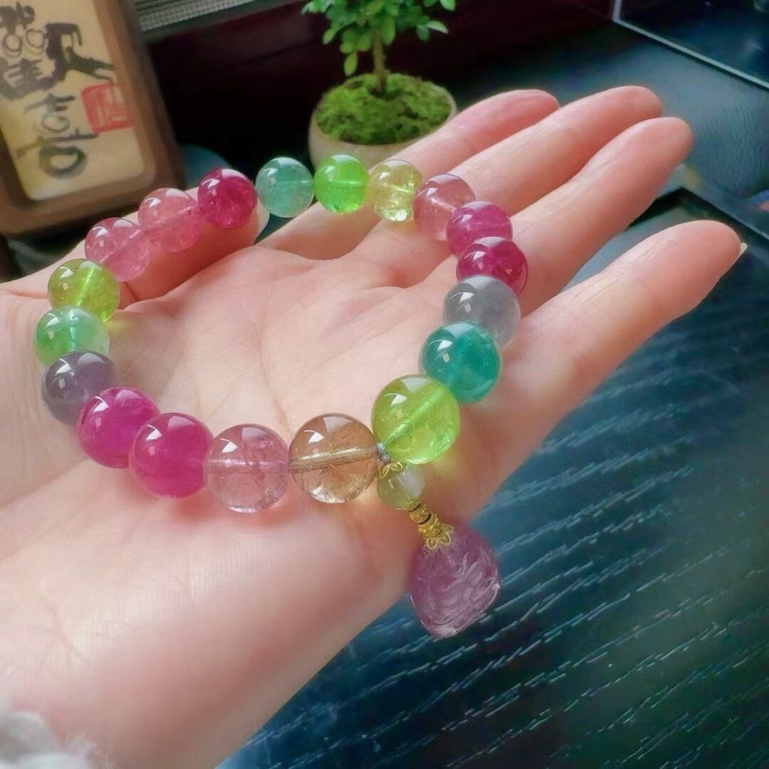 魅晶天然水晶晶体通透明色彩虹碧玺手链